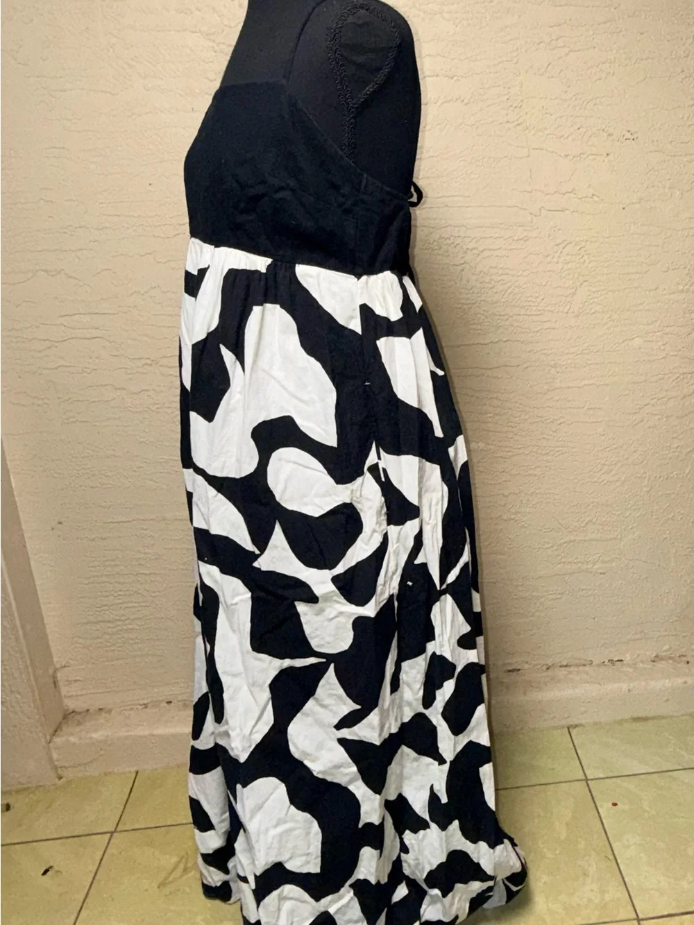 Abercrombie & Fitch LT Linen Maxi Dress Black White Tie Back Resort Coastal Chic